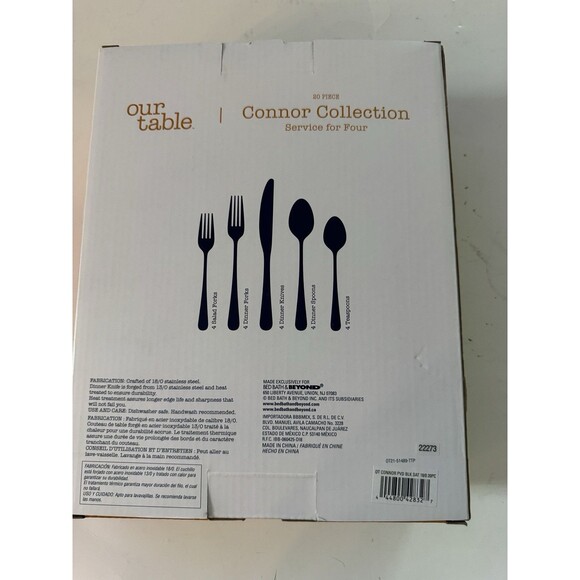 Our Table 20 Piece Flatware Set 18/0 Stainless Steel Black Connor Collection New - Picture 2 of 2